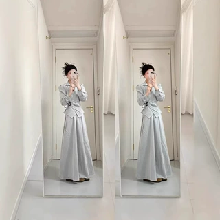 2026春季新款韩系温柔风系带v领衬衫上衣女搭配半身裙气质两件套