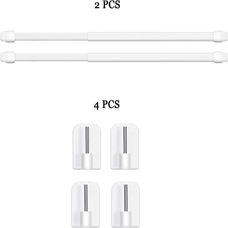 2-Pack Curtain Rods with Self-Adhesive Hooks, Extendable Curtain Rods, DIY Project for Windows and Kitchens, 30-50cm