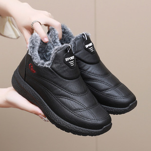 Winter Old Mother Cotton Shoes Soft Sole Non-slip fleece-lined Thickened Warm Old Beijing Shoes Leather Top Waterproof Women's Cotton Boots