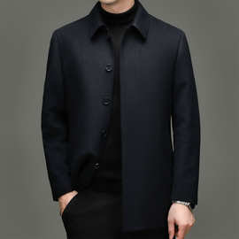 男士高端100%山羊绒毛呢大衣中年男装商务行政休闲双面呢子外套