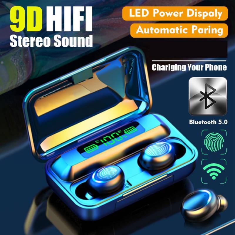 F9-5C Bluetooth Headset TWS Small Square Box Sports Outdoor Convenient Digital Display Charging Bin Bluetooth 5.0 Emergency Power Supply