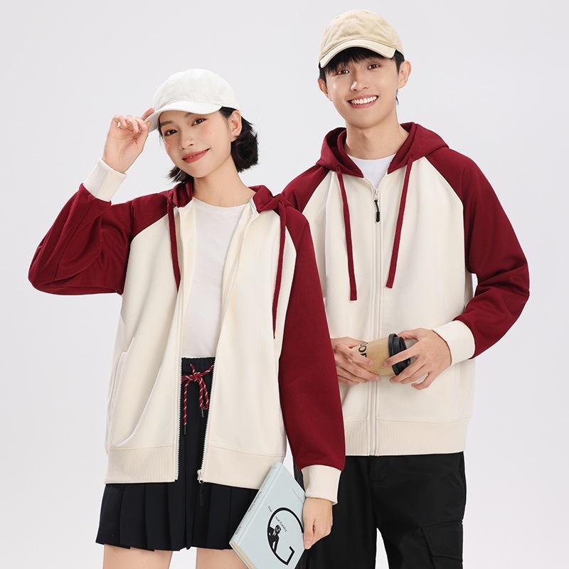 New autumn and winter hooded zip-up sweatshirt, 360g lightweight luxury style, versatile outdoor jacket, casual and fashionable, suitable for school uniforms, with raglan sleeves