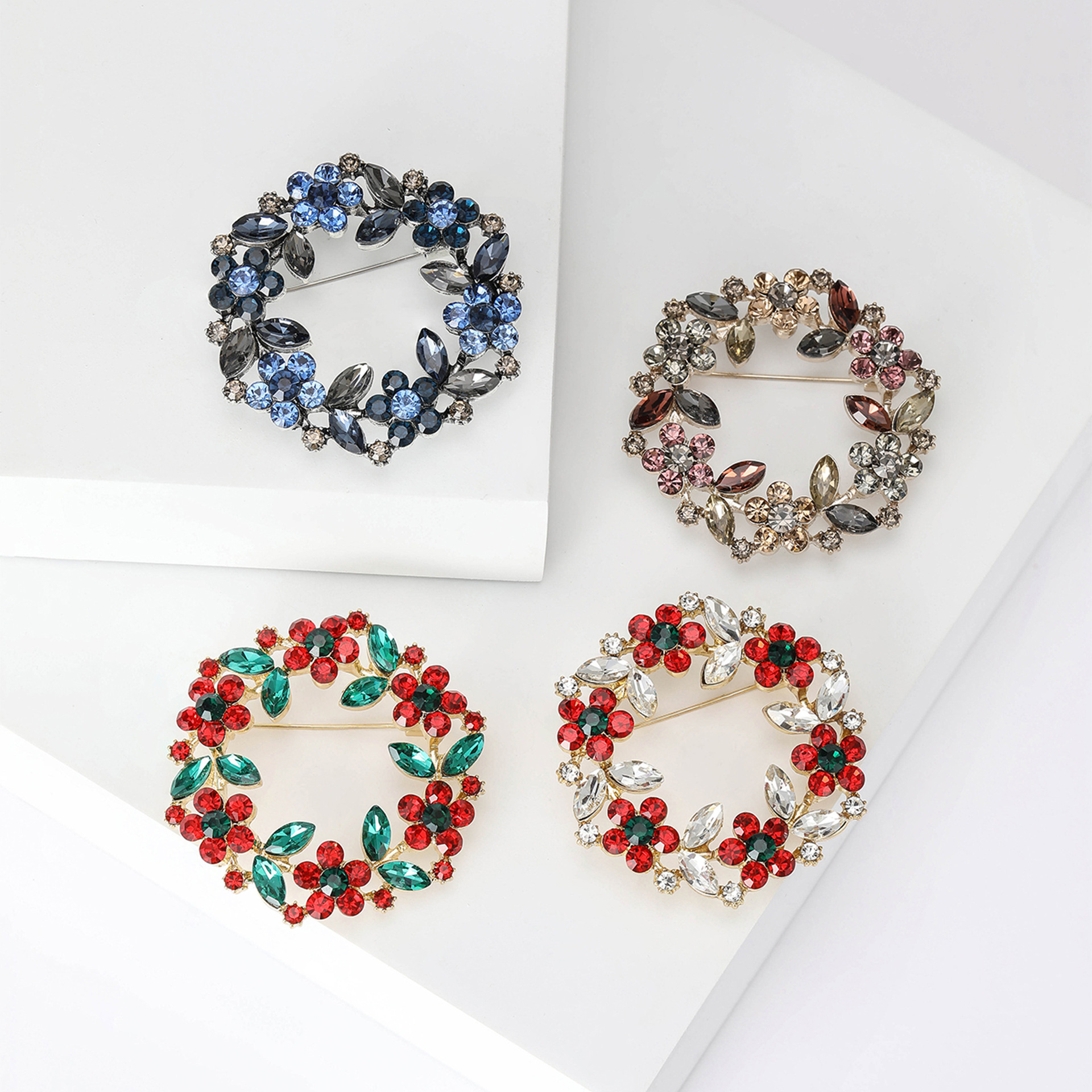 新款韩版时尚水钻花环胸针气质西装外套服饰配饰品防走光别针