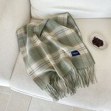 韩系氛围高级感格纹围巾女秋冬季轻奢洋气防寒保暖护颈长围脖男