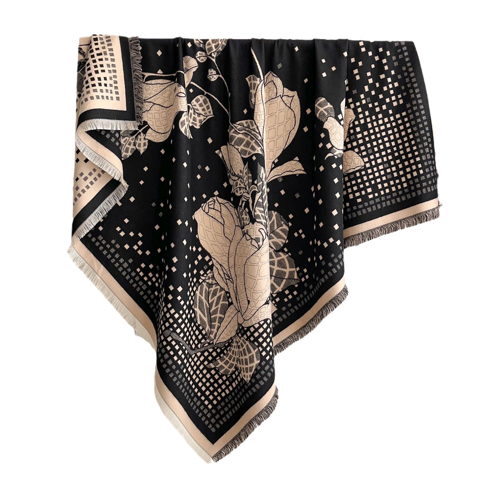 2024 lujoso temperamento ligero flores variadas toallas cuadradas otoño invierno doble cara capa de cachemira decoración exterior mantel cálido