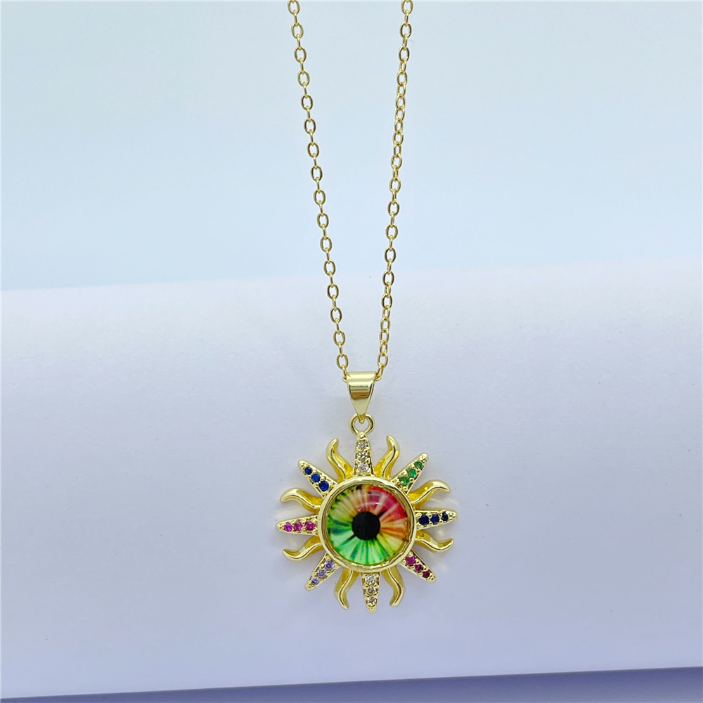 Retro Devilu0027S Eye Flower Copper Enamel Opal Zircon Pendant Necklace