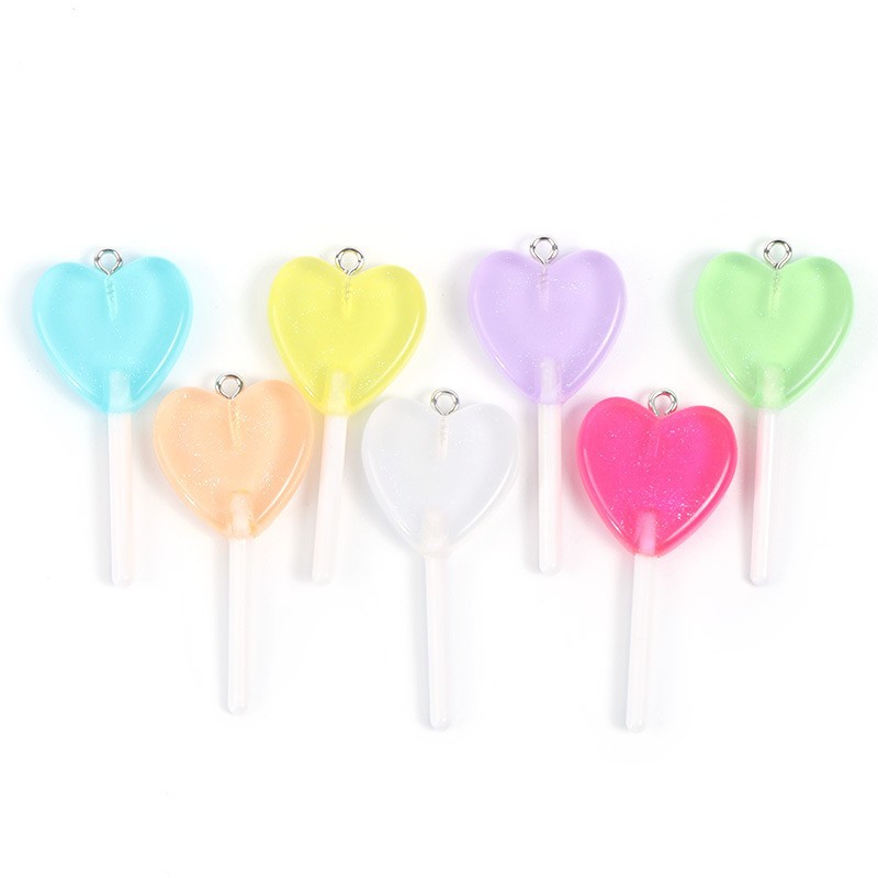 Wholesale Sweet Simulated Heart Lollipop Pendant DIY Earrings Keychain Cross-Border Hot Selling 21.5X47Mm