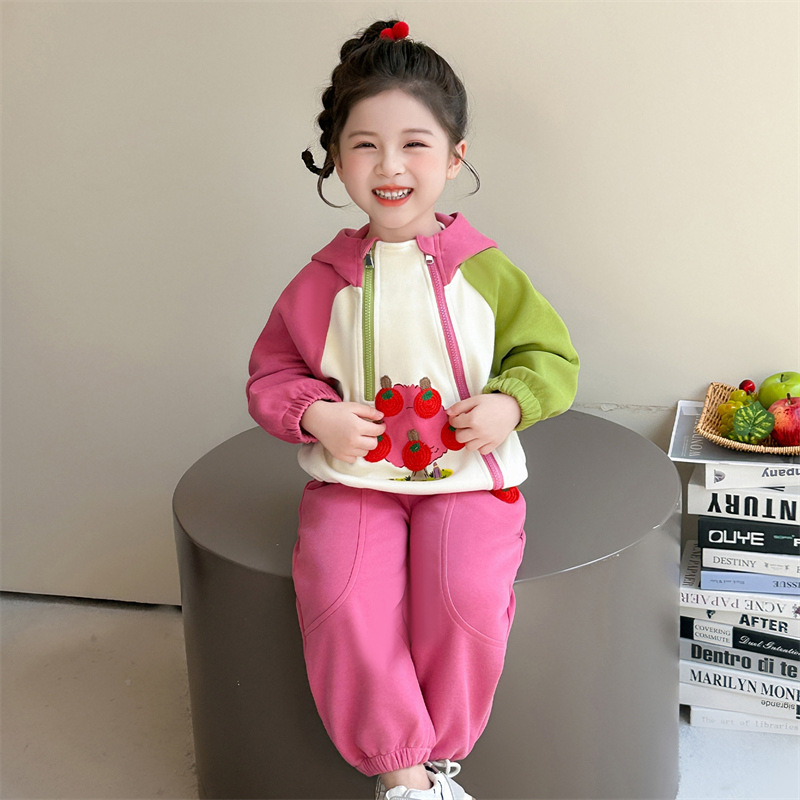 Girls Double Zipper Apple Suit Spring And Autumn 2025 New Children's Korean Version Fashion Little Girl Foreign Style Two-piece Set_voghion.com