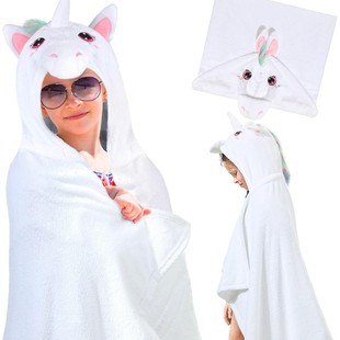 Casual Home Wear Hooded Thickeneded Warm Cloak Flannel Shawl Hooded Women's Bathrobe Blanket White Unicorn
