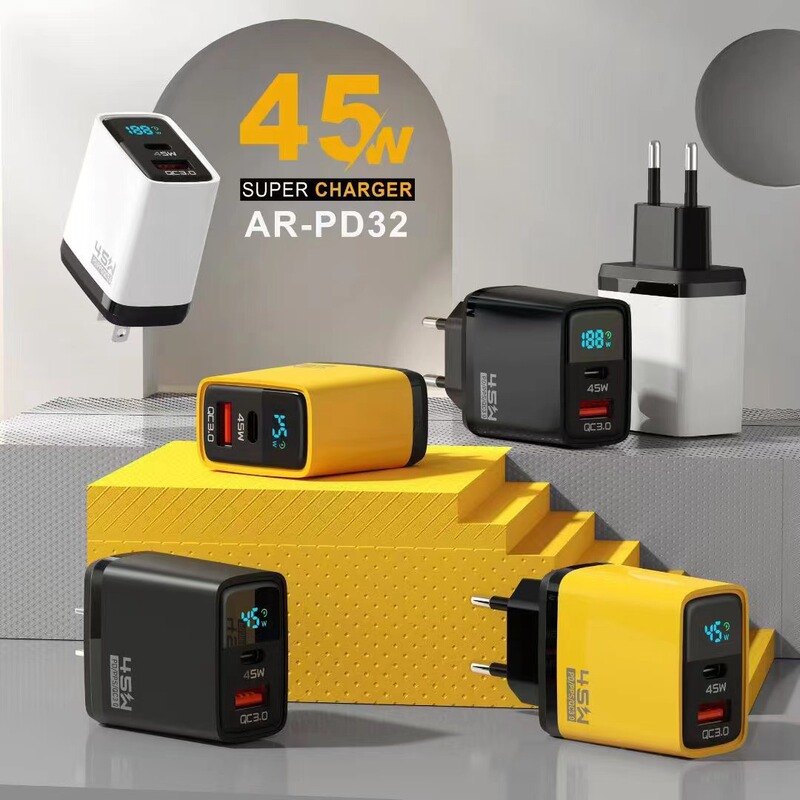 PD45W数显usb+typec双口快充充电器QC3.0手机通用旅行电源充电头|undefined