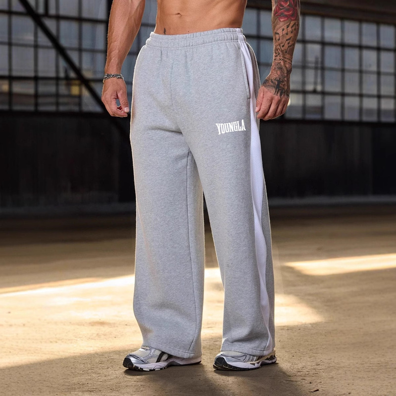 Youngla American Style Men's Sports Pants with Patchwork Print Casual Long Pants Jogging Fitness Basketball Pants Loose Fit