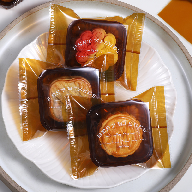 2025新款纯手工广式月饼包装袋带托100克机封咖色透明食品级独立|undefined