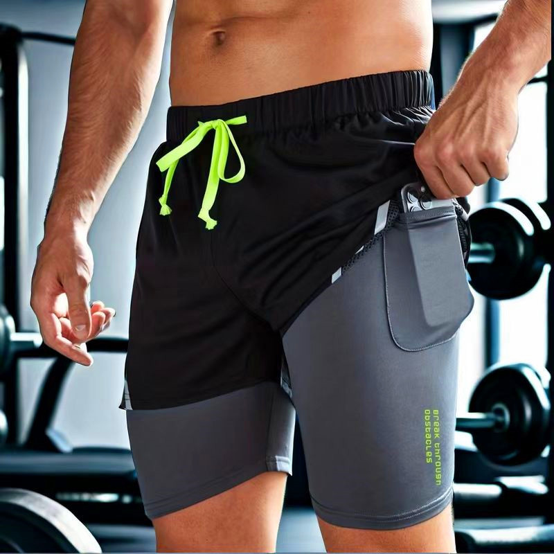 Men's Sports Shorts Two-In-One Anti-Exposure Quick-Drying Breathable Outdoor Running Fitness Training Pants Wholesale Tight-Fitting