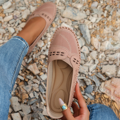 Ladies' Flat Loafers with Oversized Stitching Laser Technology - E-commerce Supply