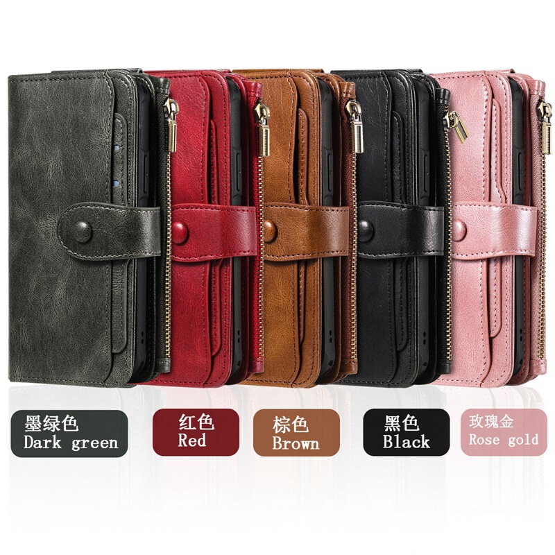 Suitable for Iphone17Pro Retro Multifunctional Wallet-Style Leather Case and Samsung S25 Ultra Multi-Card Protective Case
