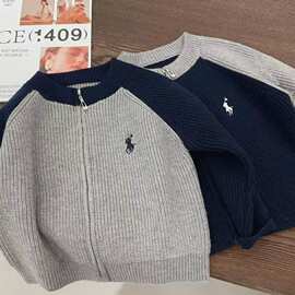 儿童秋季中小童韩版宽松撞色针织衫新款洋气男女宝宝毛衣开衫外套