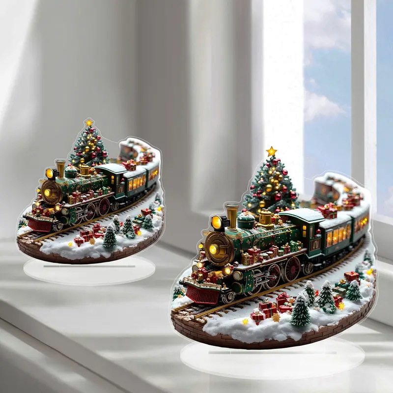 国境を越えたボヘミアン風クリスマス列車クリスマスツリーアクリルデスクトップ装飾標識祝日列車軌道振り子|undefined