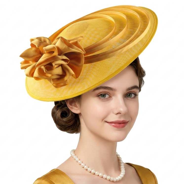 Cross-border European and American style faux linen top hats, headwear, banquet headpieces, horse racing and church hair accessories, bridal headwear, manufacturer supply