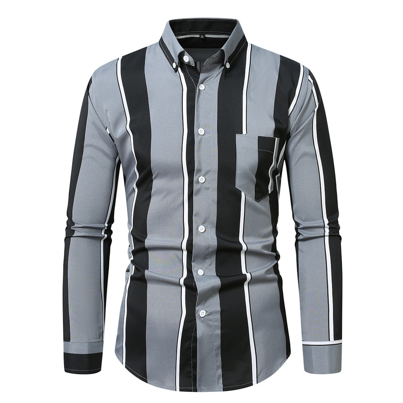 Cross-Border Foreign Trade Spring and Autumn New Men's Trendy Vertical Striped Fashion Multi-Color Long-Sleeve Shirts Casual Shirts Wholesale