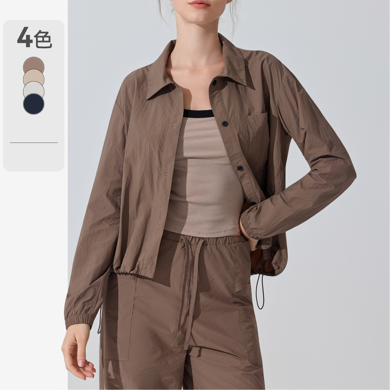 Cross-Border Windproof Shirt, Simple and Lightweight Short Jacket, Women's Jacket, Sports and Leisure Spring and Autumn Drawstring Long-Sleeved Top