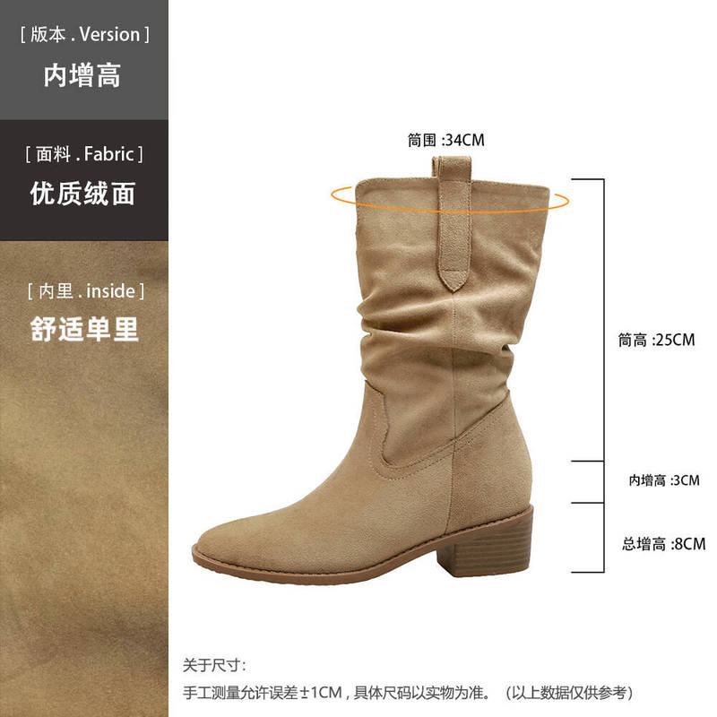 葡萄妈~8cm增高堆堆靴子女2025秋季V口显瘦美拉德粗跟中筒马丁靴|undefined