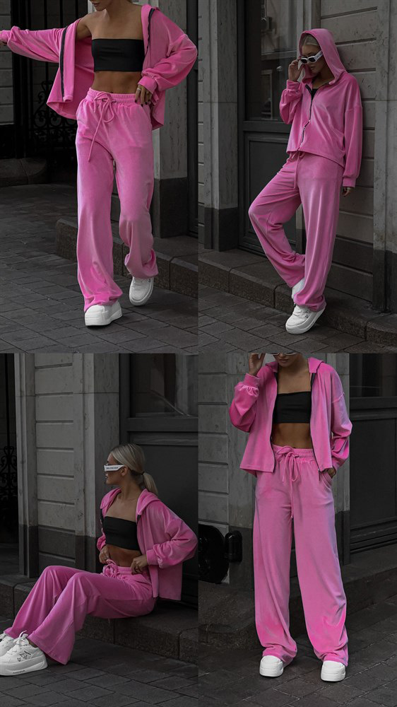 2025 European And American Foreign Trade Casual Autumn Women's Solid Color Sleeve Cardigan Hooded Top Sports Long Pants_ecoleips.com