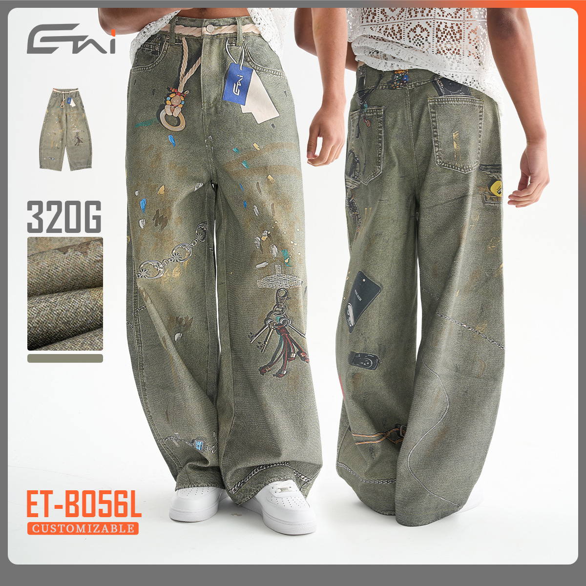 ETAI Hombre| Alta calidad suelta machete jeans marca de moda hombre sensación de alta calidad 3D impresión casual pantalones para hombre