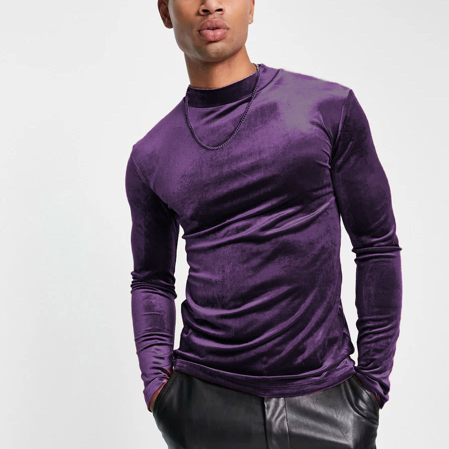 Herren Samt Rollkragen T-shirt Langarm Slim Fit Für Den Winter_voghion.com