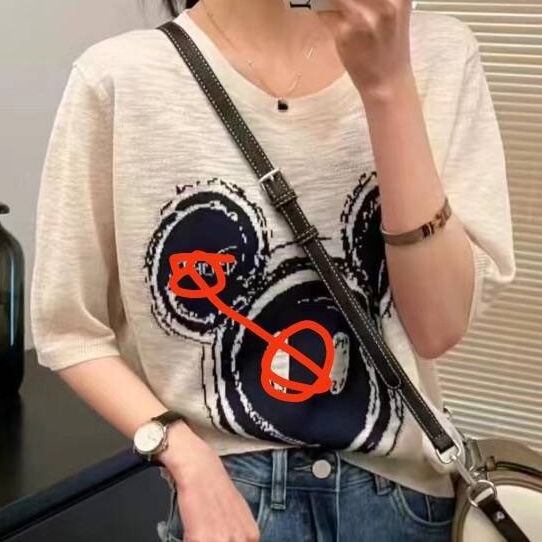 2023 Summer new knitwear round neck cartoon letter Mickey print hollow loose all-match simple short sleeve 2023 Summer new knitwear round neck cartoon letter Mickey print hollow loose all-match simple short sleeve