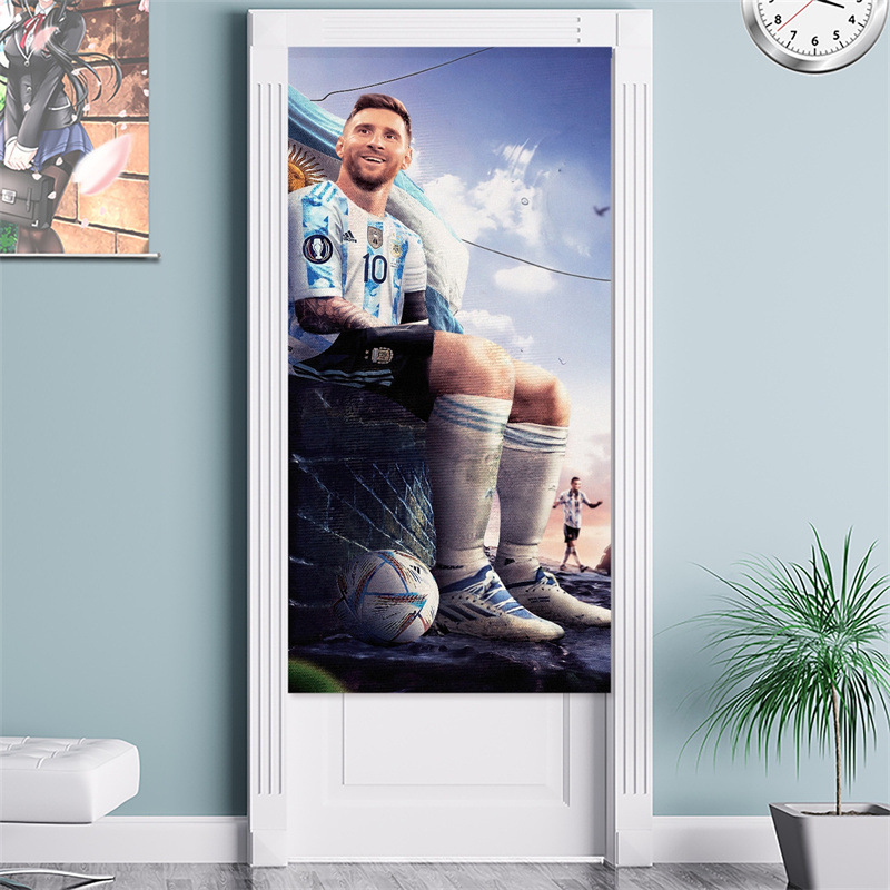 Messi Trendy Fabric Door Curtain for Living Room and Dining Room, Personalized Creative Football Star Cartoon Illustration Half Curtain Messi Trendy Fabric Door Curtain for Living Room and Dining Room, Personalized Creative Football Star Cartoon Illustration Half Curtain