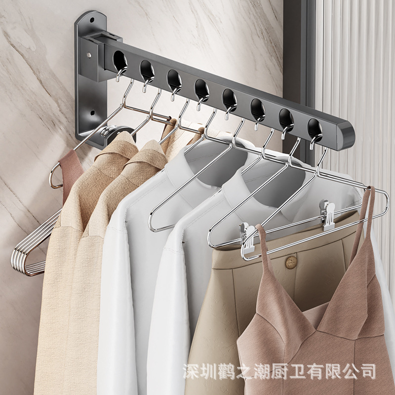 Folding invisible clothes pole wall-mounted TikTok simple clothes hanger punch-free home balcony indoor clothes drying artifact