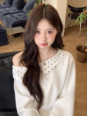 2025巨美韩系拼接斜领长袖上衣早秋新款高腰显瘦气质半身裙两件套