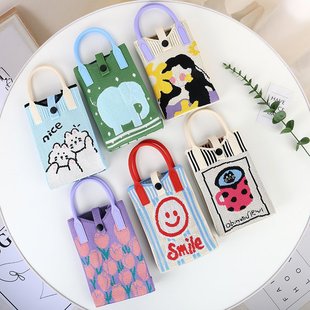2025 Cartoon Phone Bag for Women, Versatile and Fashionable Knitted Shoulder Bag with Buckle, Niche Design, Mini 2025 New Model