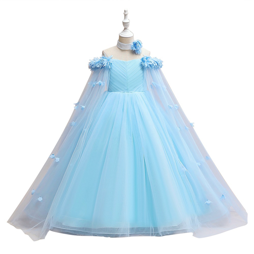 Amazon vestido de niñas vestido de princesa larga vestido de niñas espectáculo vestido de malla de cola vestido de niños al por mayor