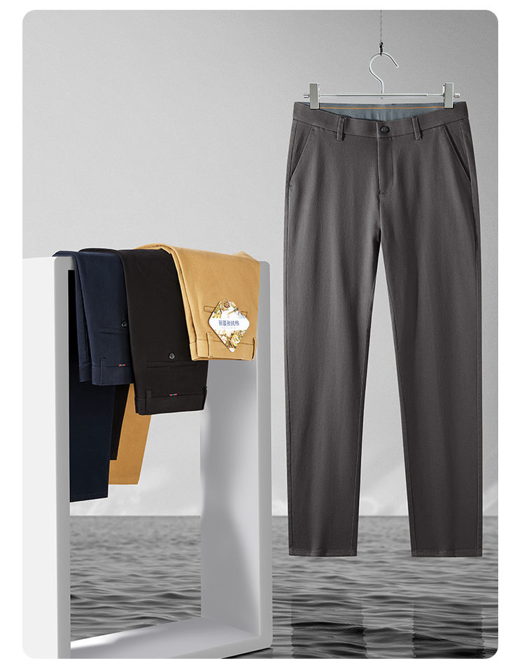 Quần dài nam ống đứng cạp vừa co giãn, chất cotton pha, không cần ủi — Màu xanh hải quân, màu kaki, màu xám, màu đen chi tiết 14