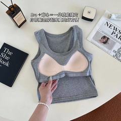 秋冬新款保暖無袖背心方領內衣修身一體無鋼圈帶胸墊內搭外穿女