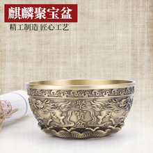 聚宝盆黄铜麒麟中式沈万三同款五福办公室桌面摆件工艺品礼品铜艺