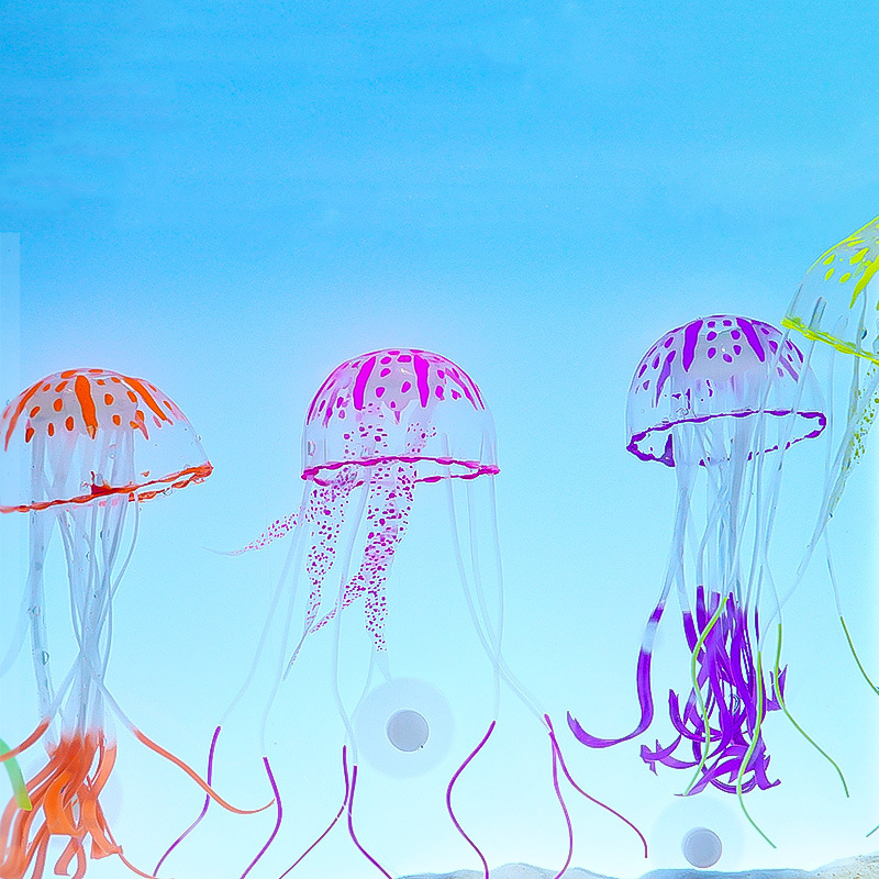 Decoraciones de decoración de paisajismo de pecera de venta caliente, hierba de agua falsa, suave, color de coral, simulación, medusa, tanque de mar, punto, cabello recto