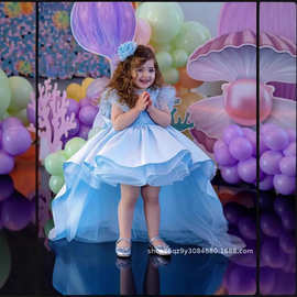 2025亚马逊跨境儿童礼服长袖蕾丝公主裙礼服燕尾服kids dress虾皮