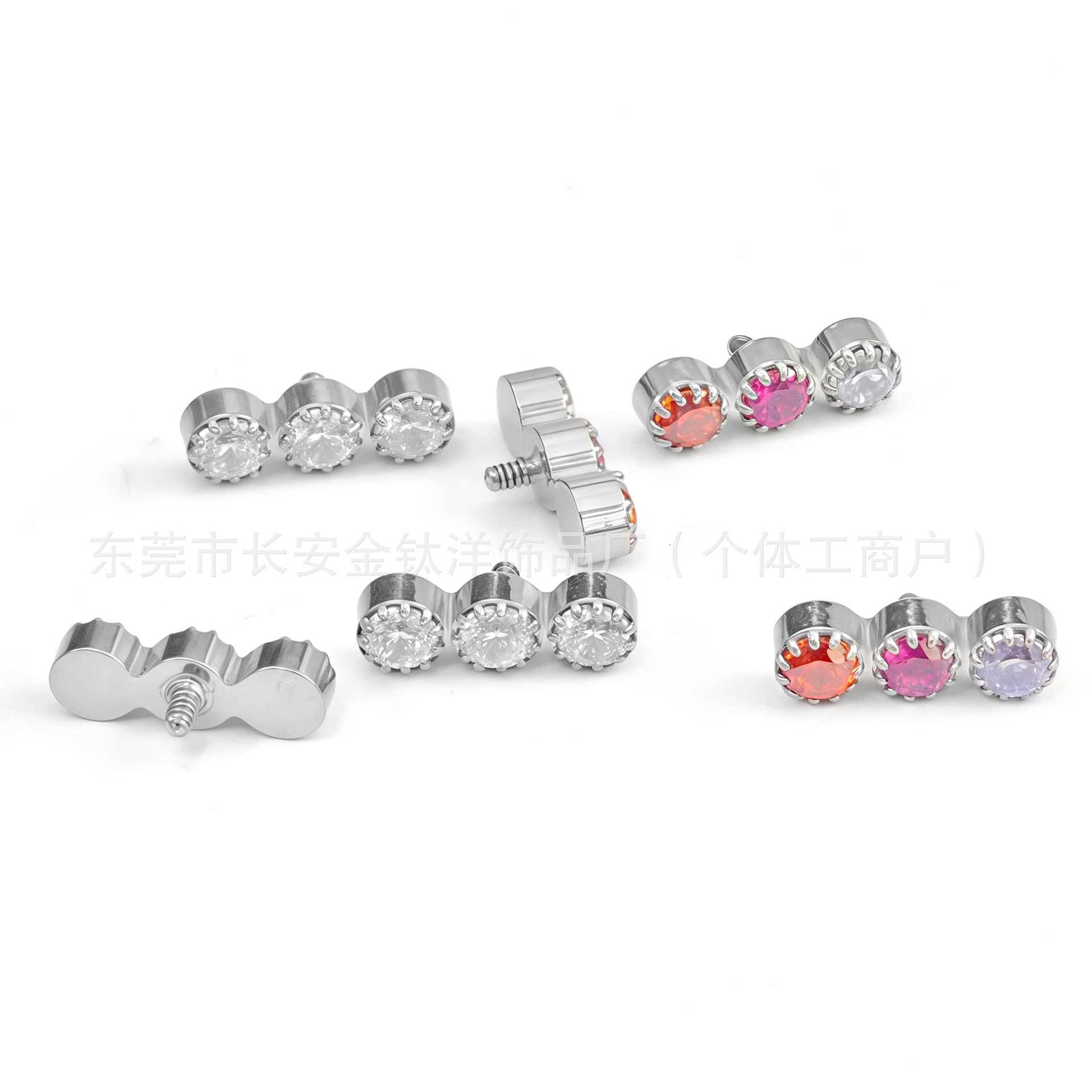 F136 Titanium Inner Tooth Straight Three-Zircon Lip Nose Ear Piercing Jewelry - 1.2mm*14mm detail image 8