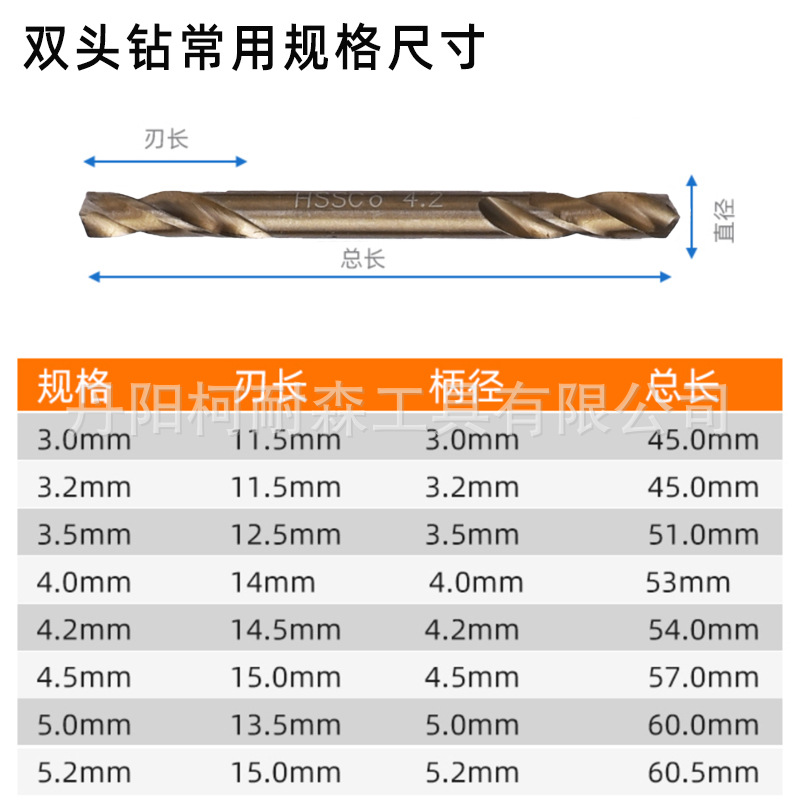 Double-head cobalt-containing stainless steel twist drill full-grinding hand electric drill high-speed steel double-head twist drill metal hole drill