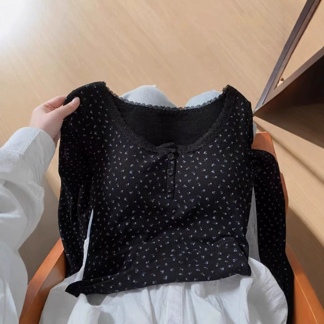 Кружевный воротник сломанный цветок, нижняя рубашка, женская кашемировая теплая футболка с длинными рукавами осенью и зимой