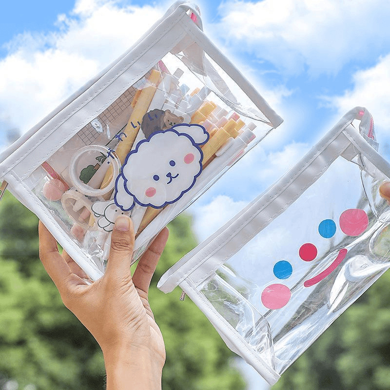日系insシンプル透明防水pvc少女心鉛筆袋かわいい学生大容量化粧品収納バッグ|undefined