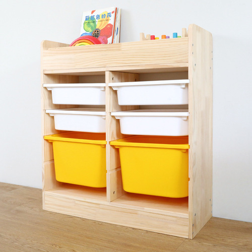 Solid Wood Children's Room Toy Storage Cabinet, 2-in-1 Combination Storage Rack Bookshelf, Large Capacity Living Room Balcony Shelf