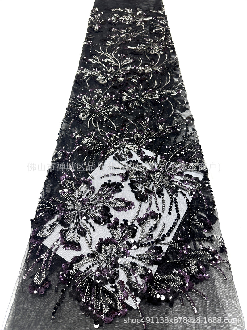 Nuevo fresco clavos de cuentas sequinilla tela de malla bordada floral de color brindis de novia vestido de noche tela image 11