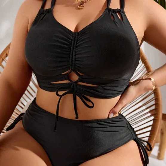 Сексуальный купальник, комплект, европейский стиль, plus size, высококачественный стиль, завязка на талии, высокая талия