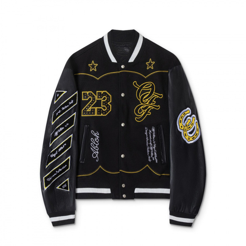 2025 Spring and Autumn New Ow Rhinestone Letter Pattern Baseball Jacket Unisex Wholesale Dropshipping