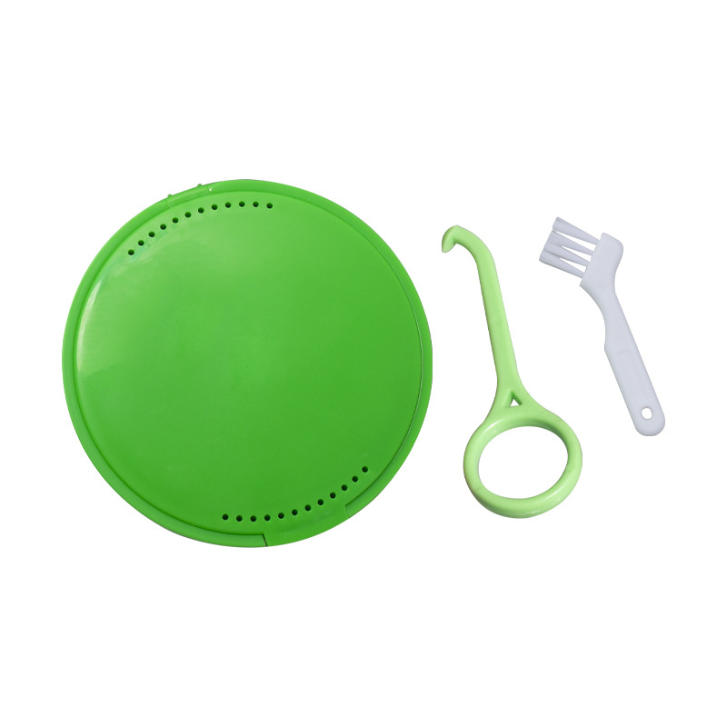Dental redondo con espejo bracket invisible extractor de caja de retención de ortodoncia portátil caja de dientes falsos caja de almacenamiento de dientes cepillo