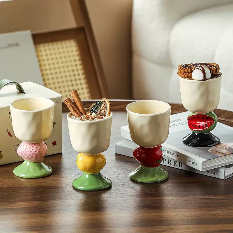 Taza de frutas linda taza taza de aromaterapia taza pintada a mano taza de color bajo vidriado helado taza de cerámica caja de regalo