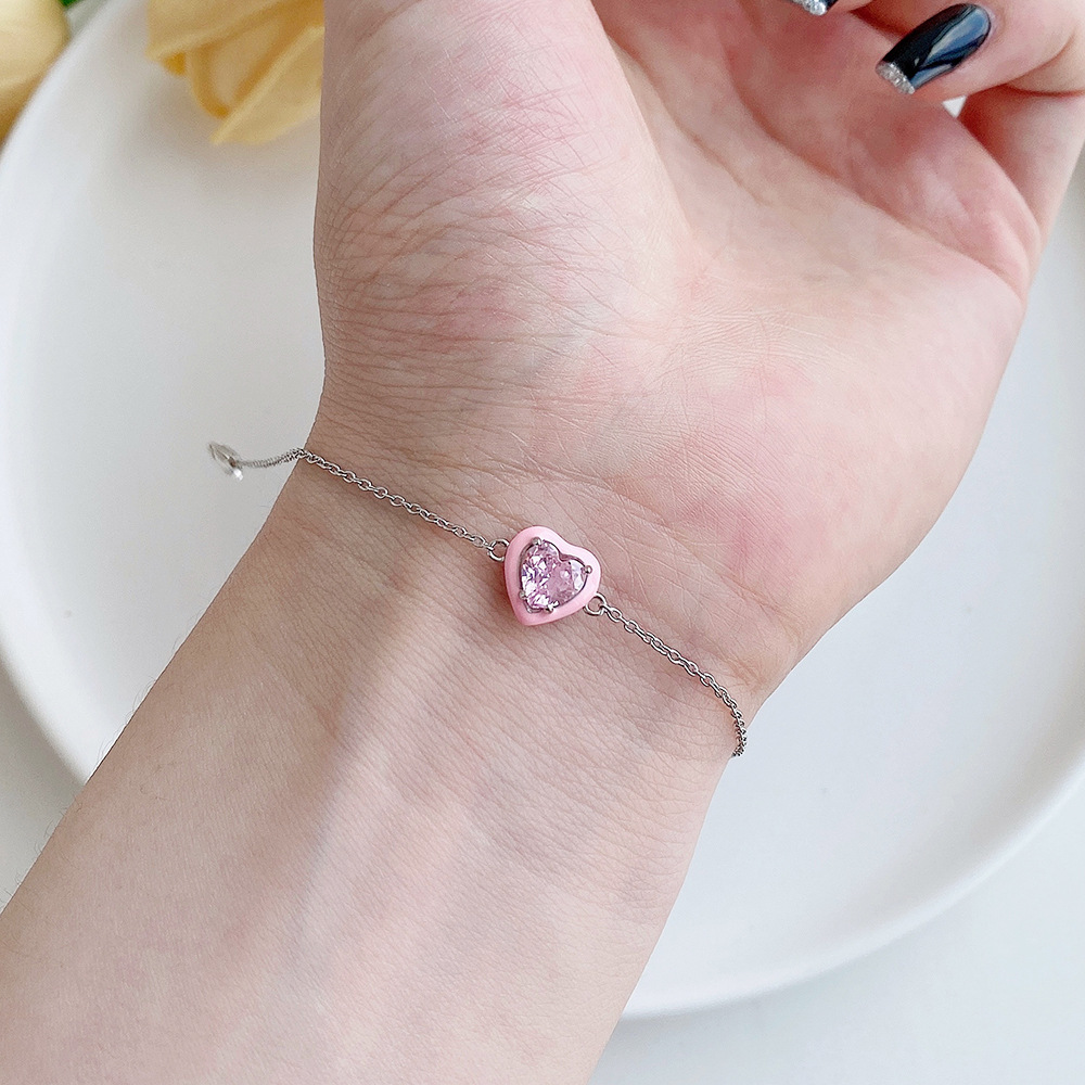 Fashion Heart Shape Sterling Silver Inlaid Zircon Bracelets